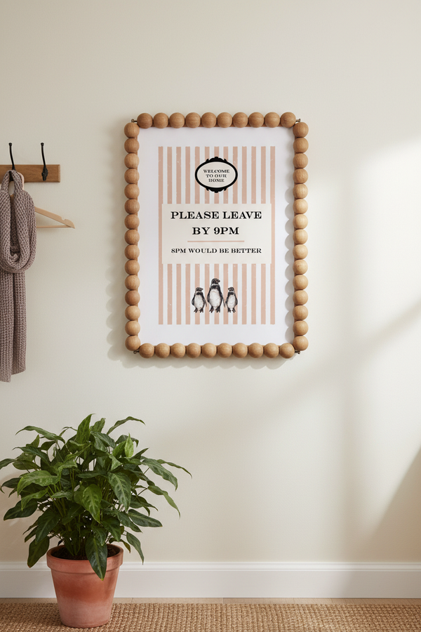 Please Leave By 9pm Brown Stripe - light wood bobble