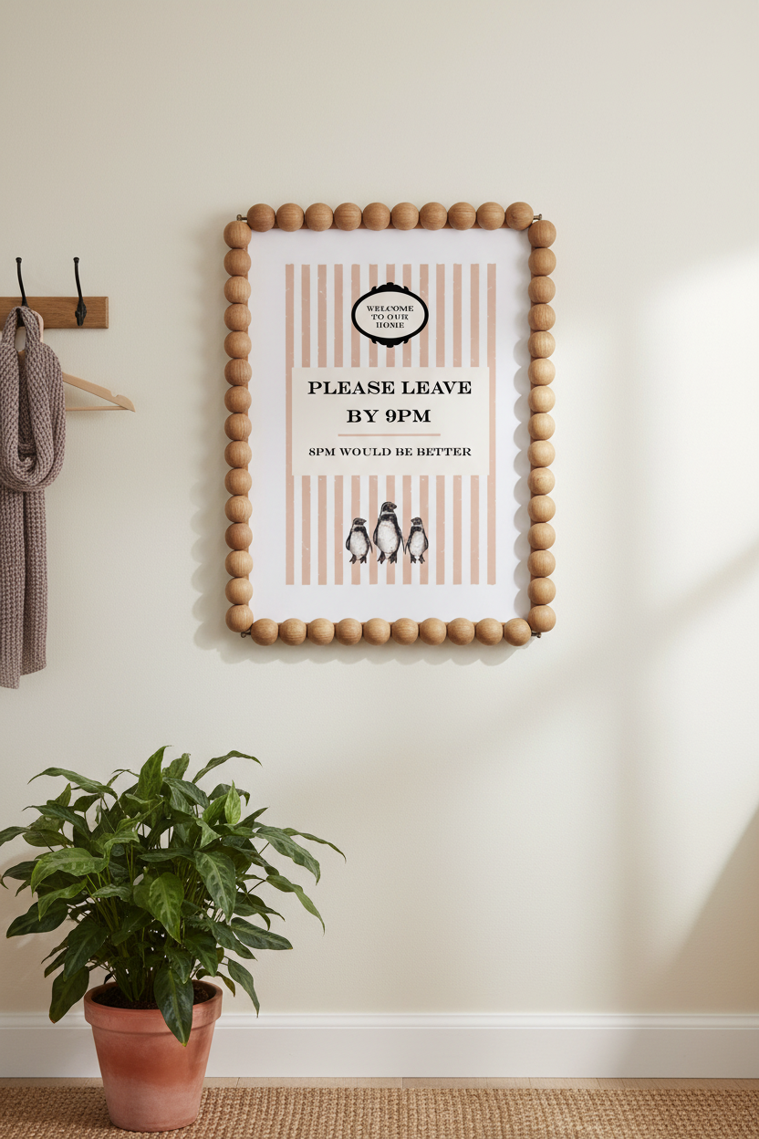 Please Leave By 9pm Brown Stripe - light wood bobble
