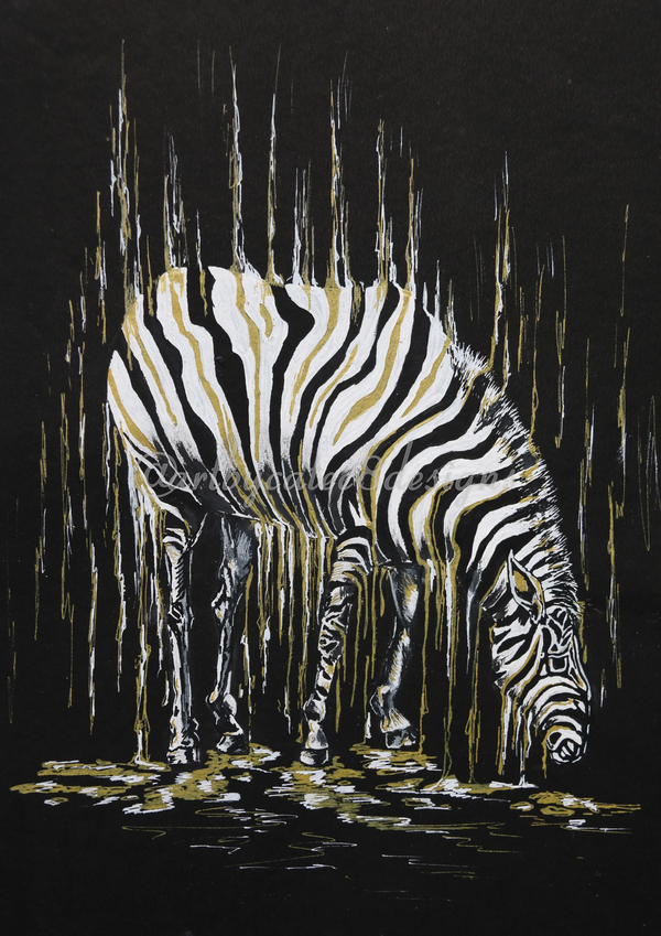 Watermarked - ZEBRA Fine Art Print - Black & Gold