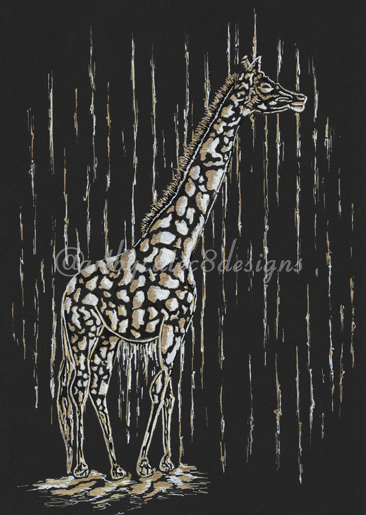 Watermarked - GIRAFFE Fine Art Print - Black & Gold